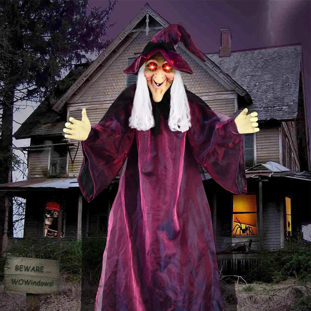 מכשפה מפחידה אביזרים עם LED העיניים ומבהיל נשמע אנימציה מדבר המכשפה קישוטים בחוץ על סוללות עבור גן חצר התמונה 0