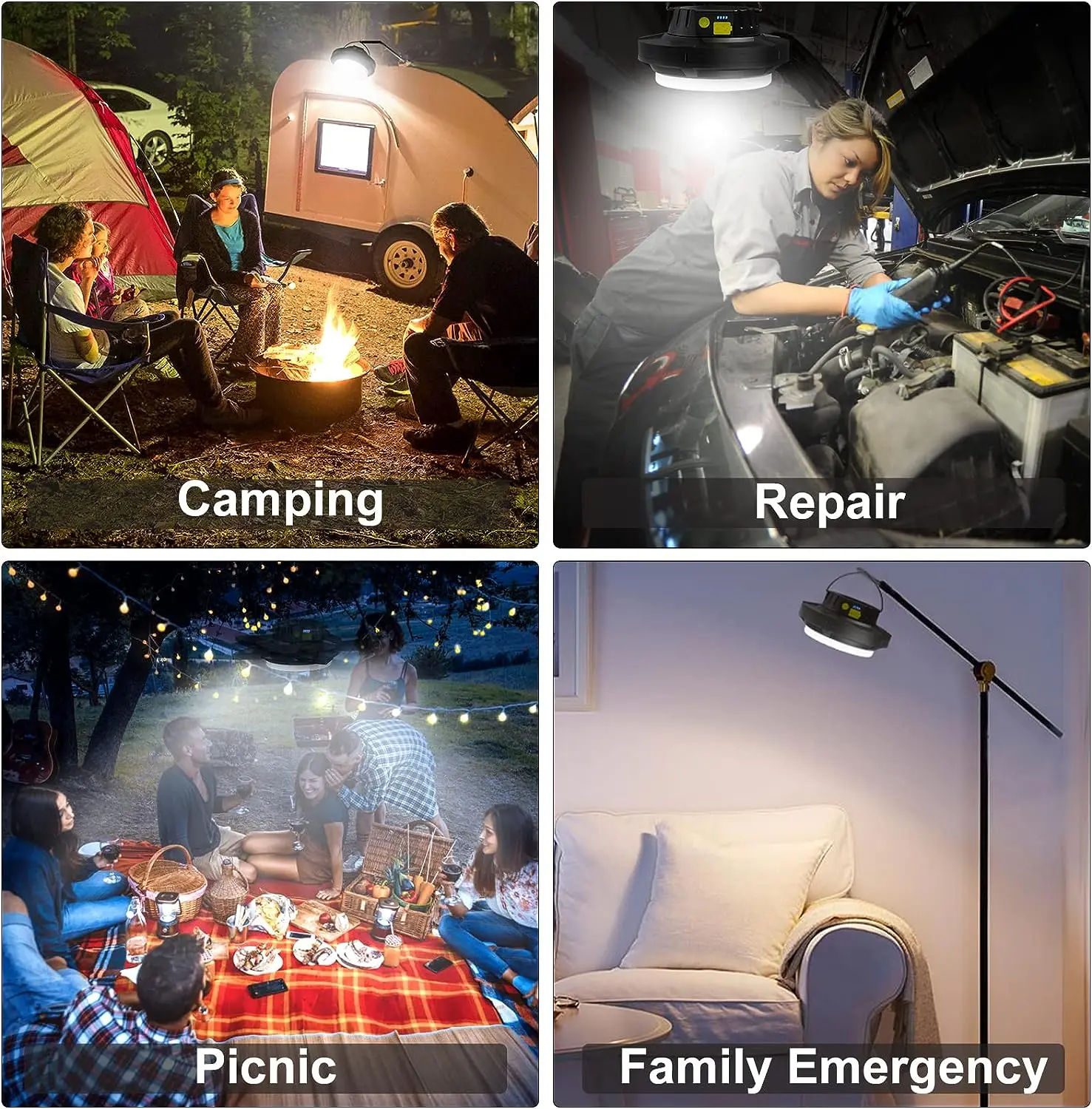 אוהל קמפינג פנס LED סולארית נטענת USB הנורה בנק כוח חירום מתקפל 5 מצבי אור על מחנאות, דייג התמונה 5