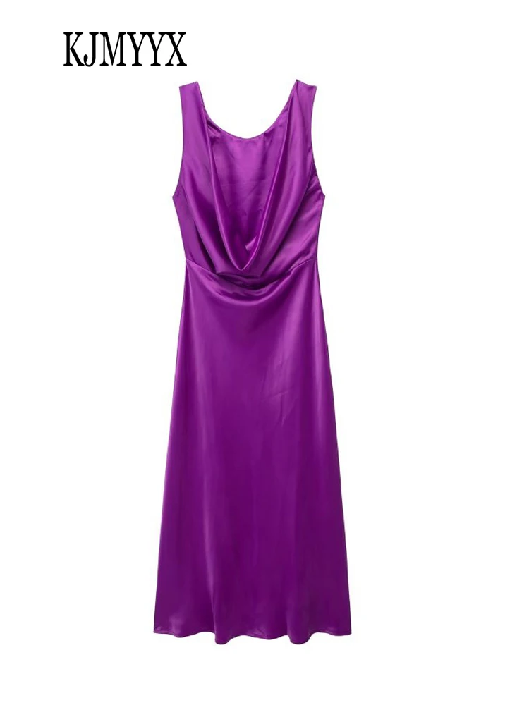 KJMYYX מוצק נשים ללא משענת סלים שמלות ארוכות אלגנטי קו מתאים באורך רצפת שמלת קיץ האופנה נשף שמלות ערב התמונה 3