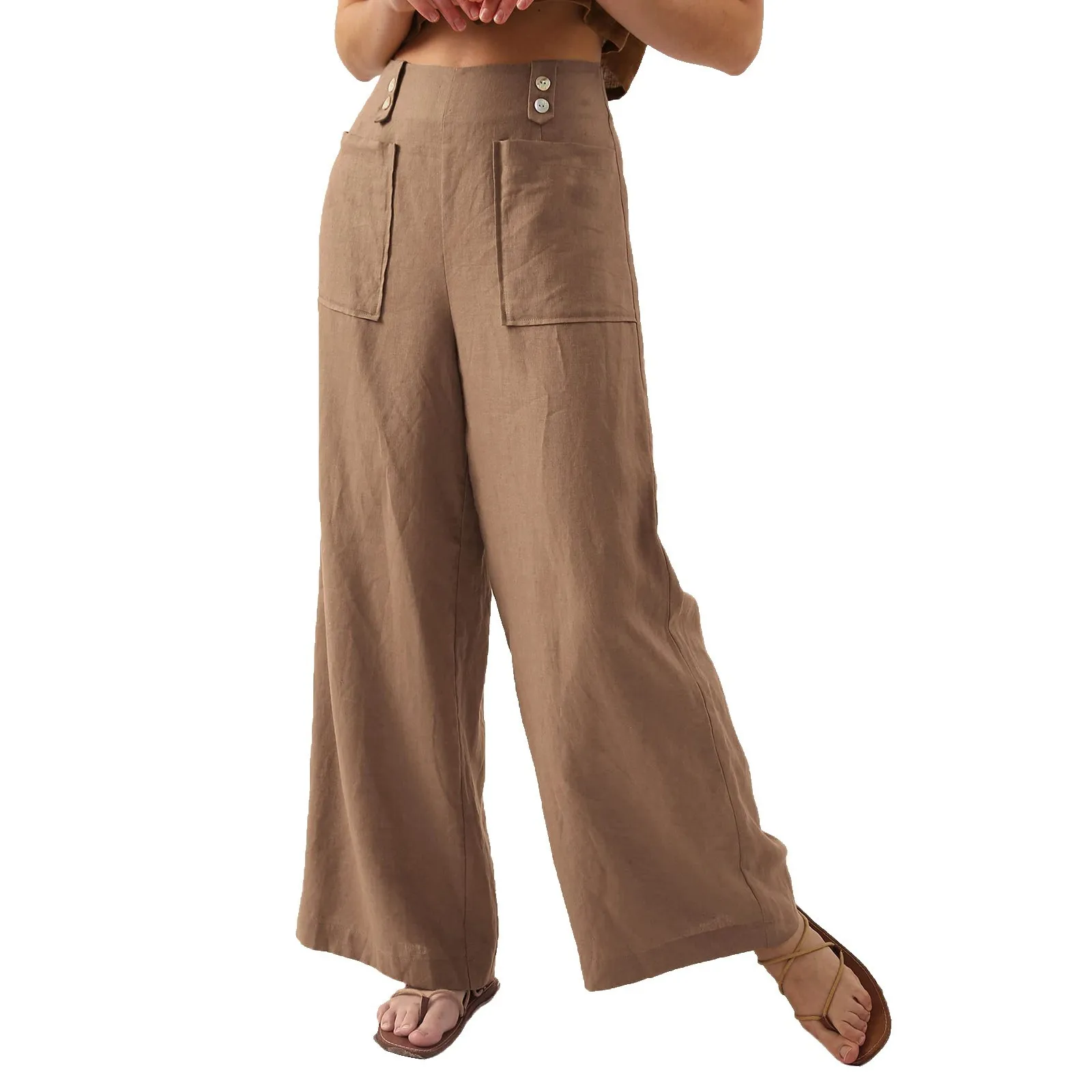 מזדמנים מכנסיים נשים סתיו תלבושות Soild כפתור מכנסיים קצוצים גבוהה המותניים רוכסן רחב הרגל מכנסיים לאישה בגדים מכנסיים התמונה 0