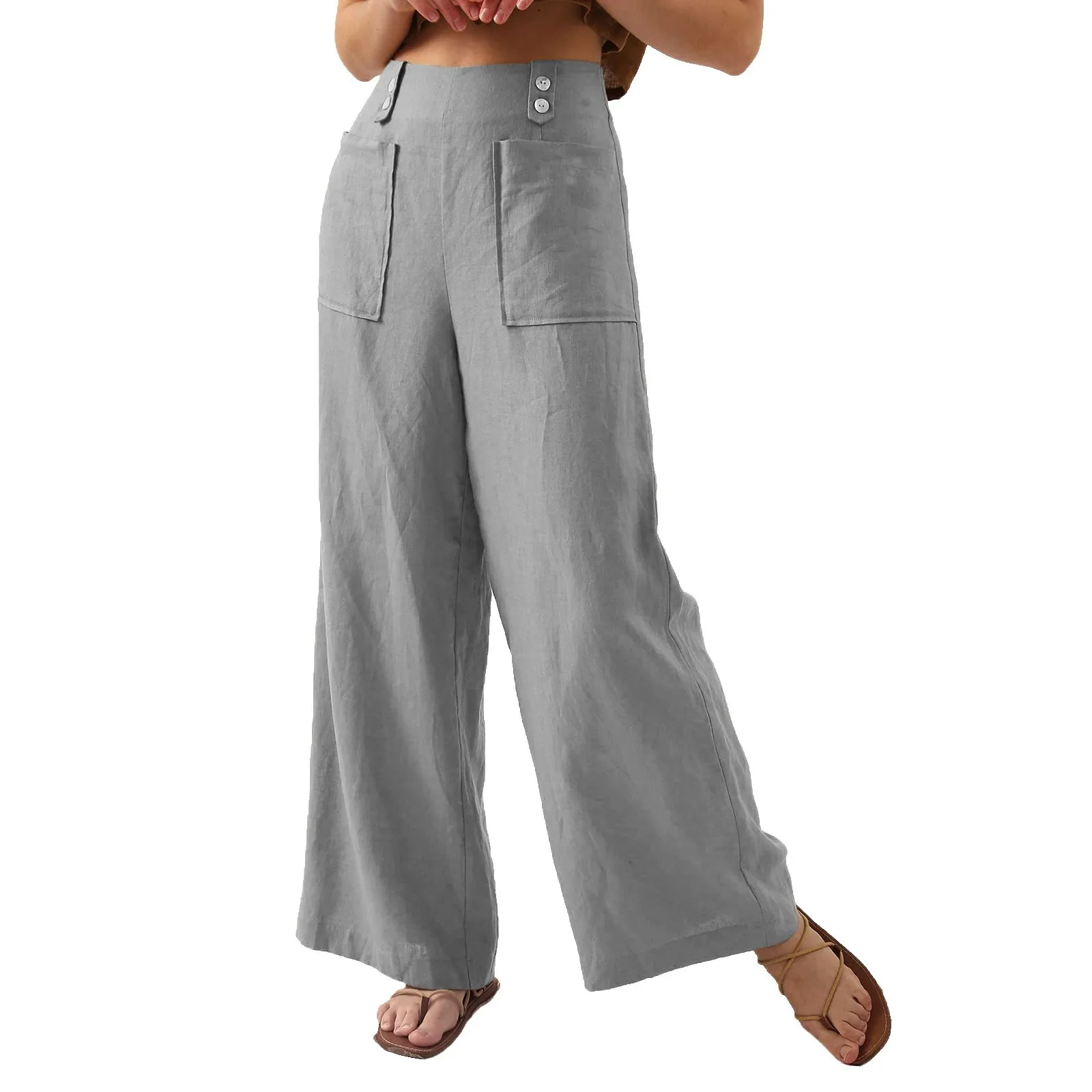 מזדמנים מכנסיים נשים סתיו תלבושות Soild כפתור מכנסיים קצוצים גבוהה המותניים רוכסן רחב הרגל מכנסיים לאישה בגדים מכנסיים התמונה 1