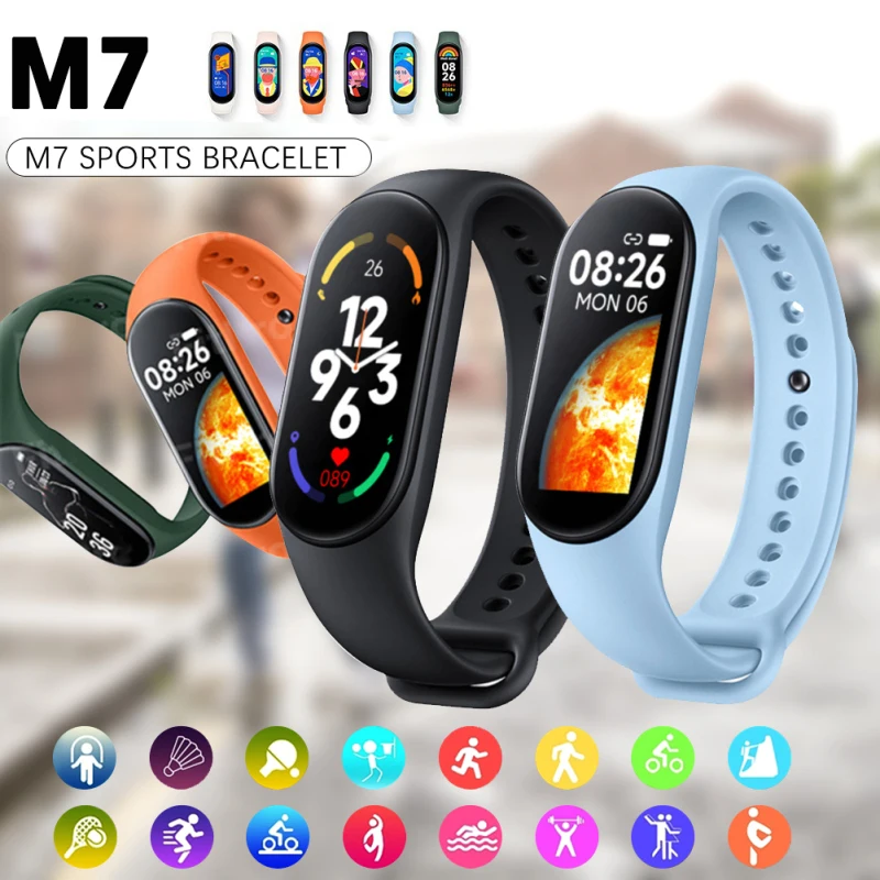 M7 שעון חכם גברים, נשים, Smartband קצב הלב Smartwatch כושר גשש לחץ דם ספורט חכם צמיד להקה 7 התמונה 2