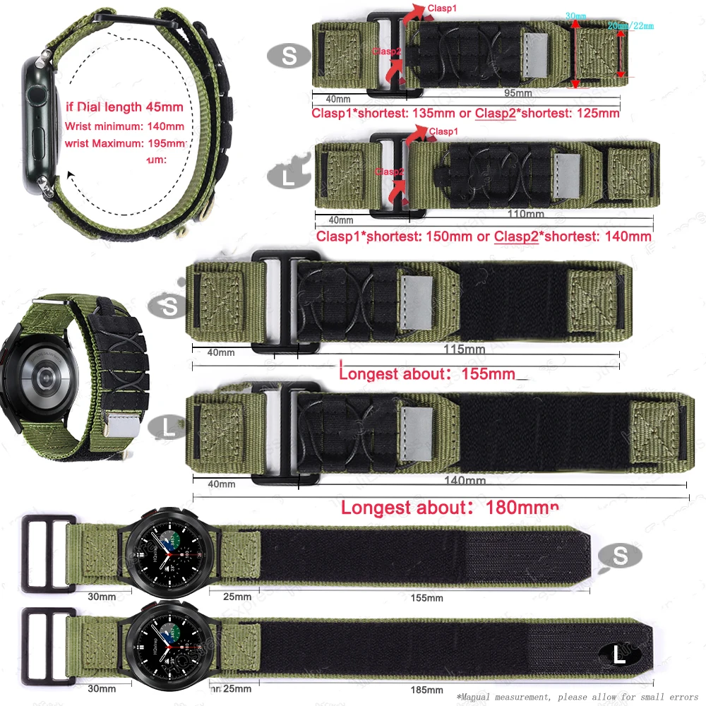ניילון ספורט רצועה עבור Samsung Galaxy היד צמיד 20mm 22mm שחרור מהיר אנשי הצבא בד הוק לולאה להקת שעון בד החגורה התמונה 5