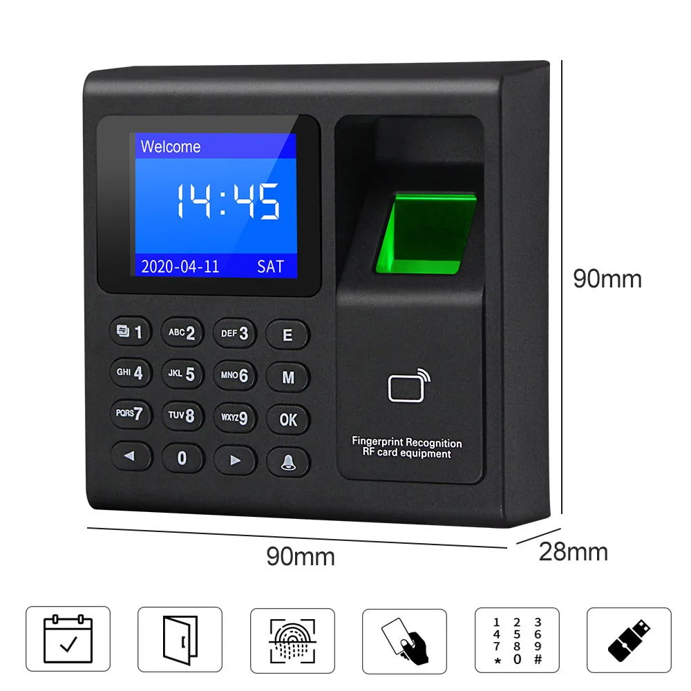 ביומטרי טביעת אצבע RFID לוח מקשים בקרת גישה למערכת אלקטרונית USB שעון זמן הקלטה מכונת נוכחות +10 Keyfobs כרטיס התמונה 1