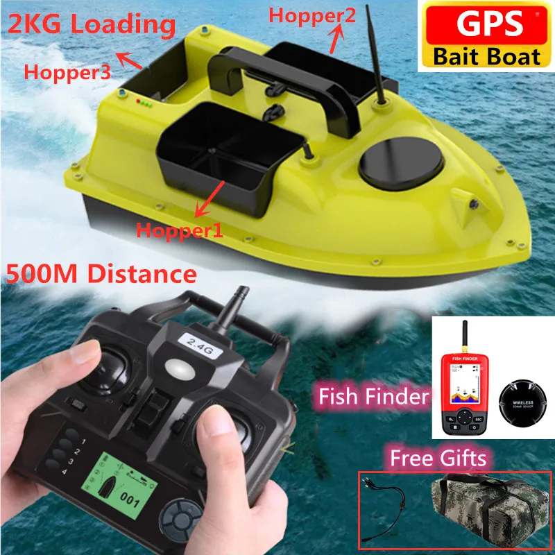 GPS 500m 2KG עומס 2.4 G שליטה מרחוק פיתיון בסירה מיקום GPS אוטומטי קרוז סונאר דגים חקר תאורה 3Hopper RC ספינת דיג התמונה 0
