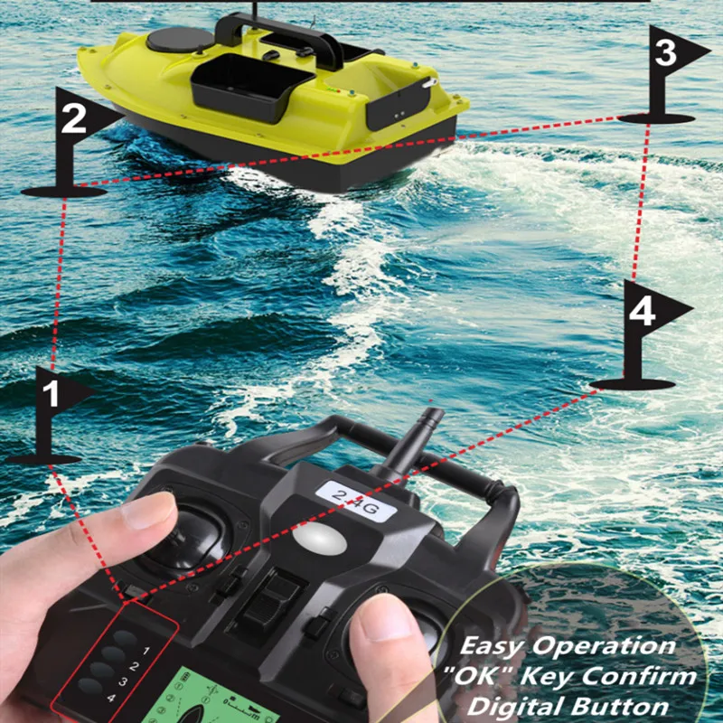 GPS 500m 2KG עומס 2.4 G שליטה מרחוק פיתיון בסירה מיקום GPS אוטומטי קרוז סונאר דגים חקר תאורה 3Hopper RC ספינת דיג התמונה 1
