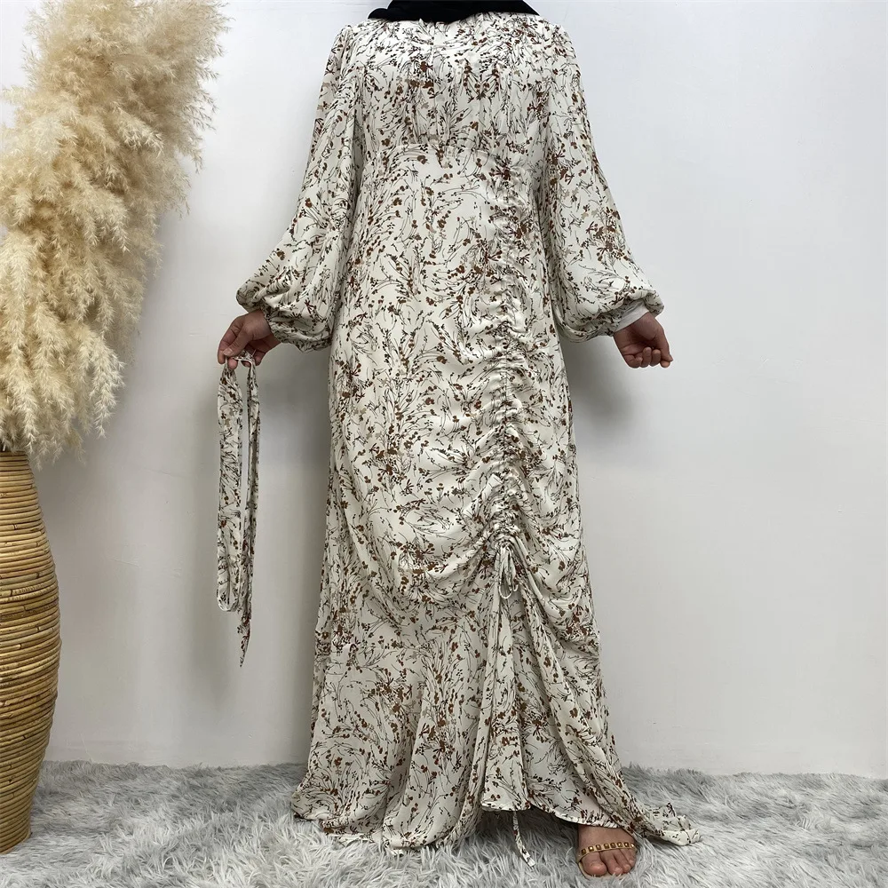 קיץ אופנה מוסלמית מפוצלים פרח שמלת צוואר עגול שרוול אלסטי חג שמלה vestidos elegantes פארא mujer התמונה 0