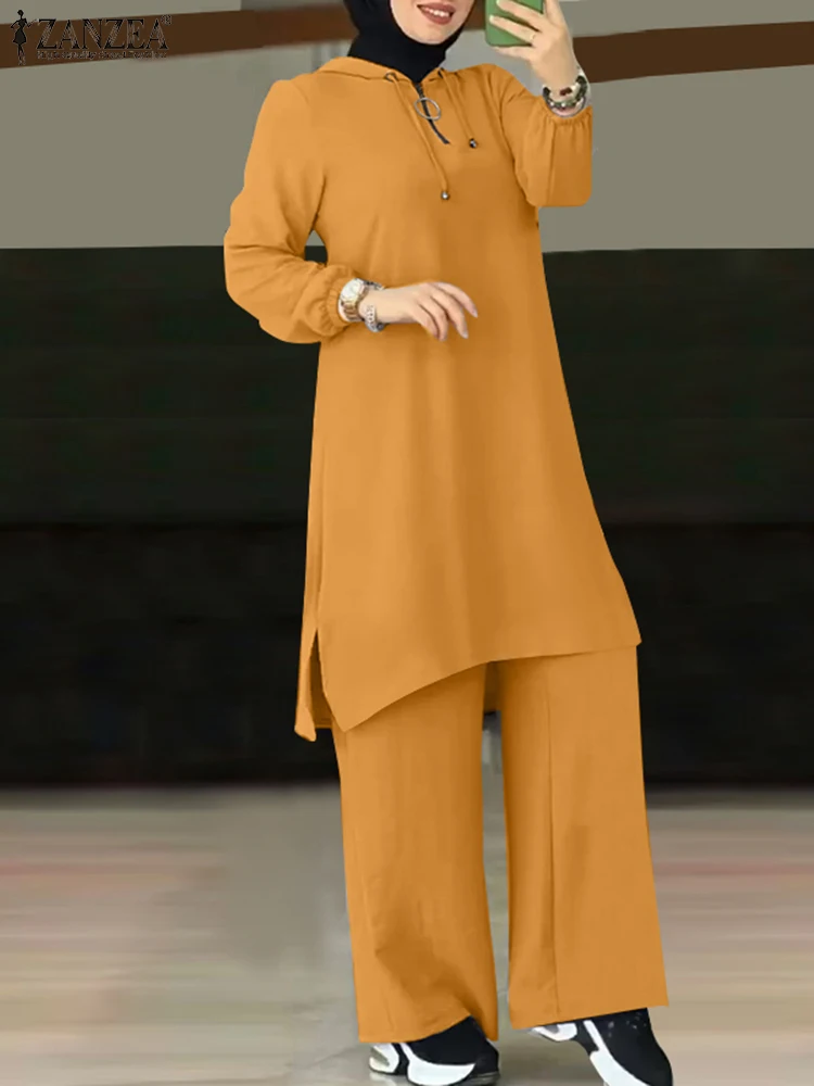 שתי ערכות קטע נשים קובע 2023 ZANZEA סתיו אופנה אימוניות סיבתי רחב הרגל חליפת מכנסיים המוסלמים החולצה טורקית Isamic Outifts התמונה 0