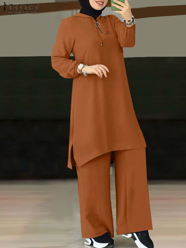 שתי ערכות קטע נשים קובע 2023 ZANZEA סתיו אופנה אימוניות סיבתי רחב הרגל חליפת מכנסיים המוסלמים החולצה טורקית Isamic Outifts התמונה 1
