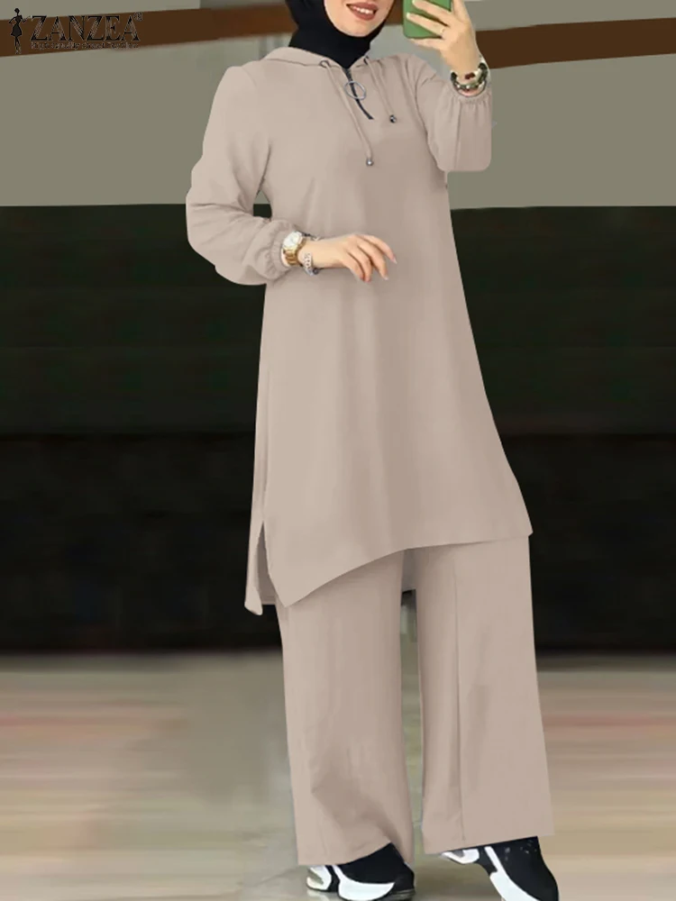 שתי ערכות קטע נשים קובע 2023 ZANZEA סתיו אופנה אימוניות סיבתי רחב הרגל חליפת מכנסיים המוסלמים החולצה טורקית Isamic Outifts התמונה 3