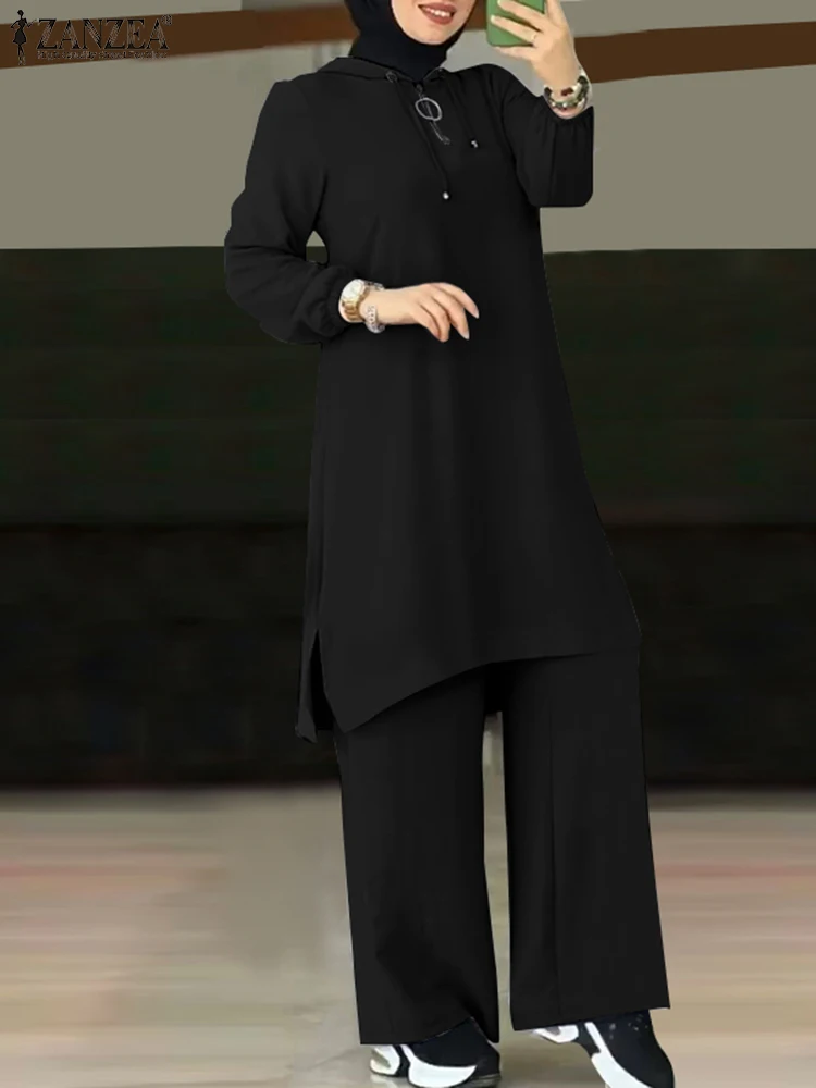 שתי ערכות קטע נשים קובע 2023 ZANZEA סתיו אופנה אימוניות סיבתי רחב הרגל חליפת מכנסיים המוסלמים החולצה טורקית Isamic Outifts התמונה 4