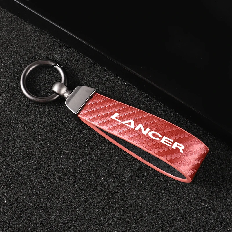 הרכב סיבי פחמן עור חבל Keychain מפתח טבעת עבור מיצובישי לנסר אביזרי רכב התמונה 2