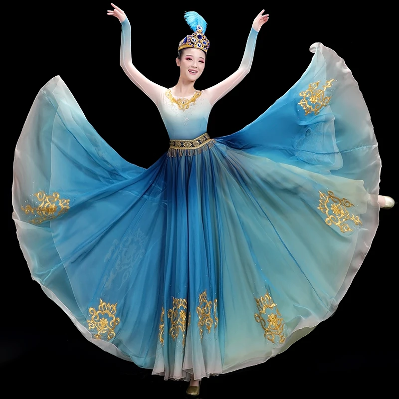 האישה הסינית שינג ' יאנג ריקוד תלבושת מסורתית של פוק Dancewear התנופה הגדולה בציר שמלה הטיבטי בפועל ביצועים בגדים התמונה 0