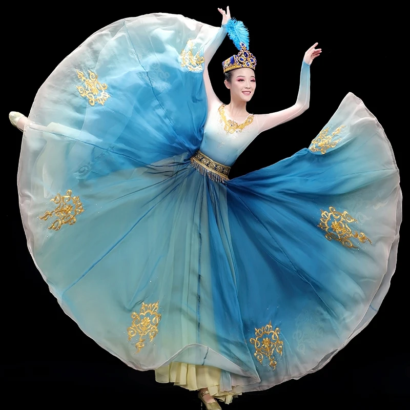 האישה הסינית שינג ' יאנג ריקוד תלבושת מסורתית של פוק Dancewear התנופה הגדולה בציר שמלה הטיבטי בפועל ביצועים בגדים התמונה 1