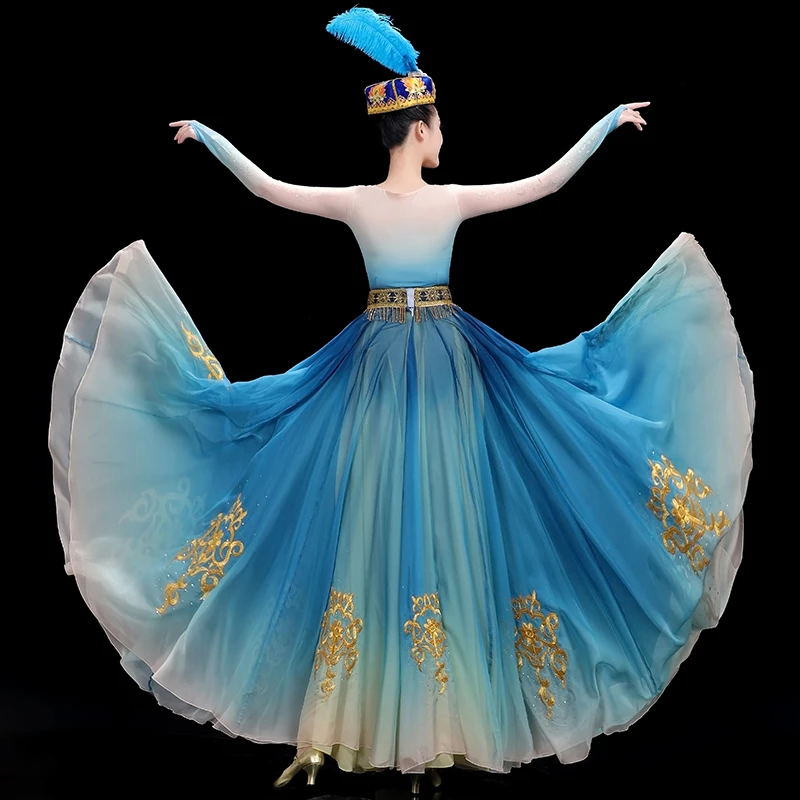 האישה הסינית שינג ' יאנג ריקוד תלבושת מסורתית של פוק Dancewear התנופה הגדולה בציר שמלה הטיבטי בפועל ביצועים בגדים התמונה 4