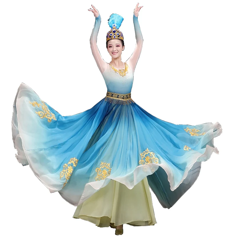 האישה הסינית שינג ' יאנג ריקוד תלבושת מסורתית של פוק Dancewear התנופה הגדולה בציר שמלה הטיבטי בפועל ביצועים בגדים התמונה 5