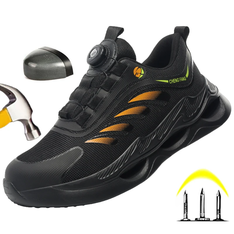 חדש רוטרי אבזם אבטחה מגפיים לגברים לעבוד נעלי ספורט קל משקל לנשימה פלדה נעלי אצבע בטיחות הדיקור הוכחה Botas התמונה 0