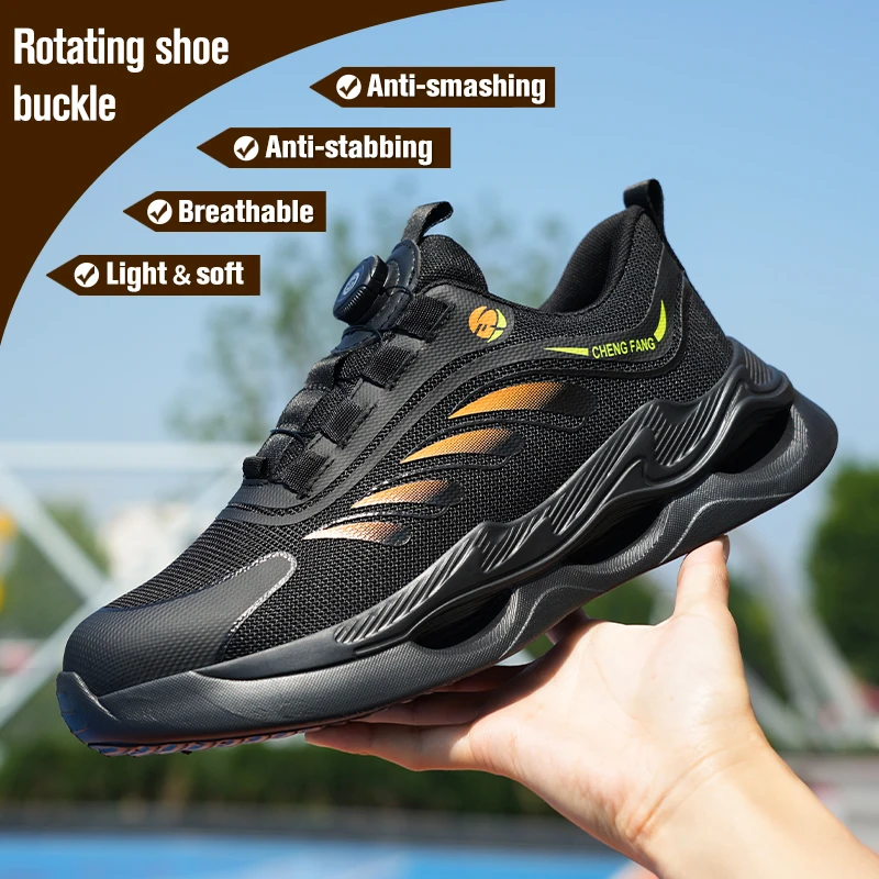 חדש רוטרי אבזם אבטחה מגפיים לגברים לעבוד נעלי ספורט קל משקל לנשימה פלדה נעלי אצבע בטיחות הדיקור הוכחה Botas התמונה 1