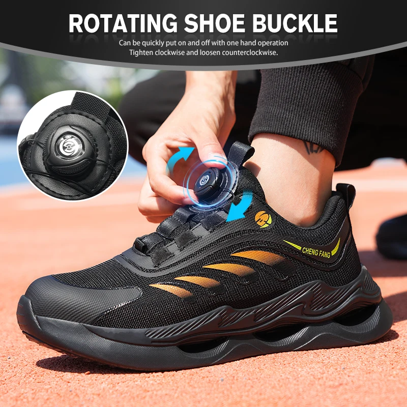 חדש רוטרי אבזם אבטחה מגפיים לגברים לעבוד נעלי ספורט קל משקל לנשימה פלדה נעלי אצבע בטיחות הדיקור הוכחה Botas התמונה 4