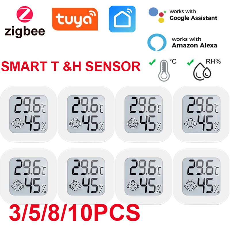 Tuya חכם ZigBee מדחום בבית מקורה טמפרטורה ולחות חיישן עם תצוגת LCD אפליקציה שליטה קולית אלקסה הבית של Google התמונה 0