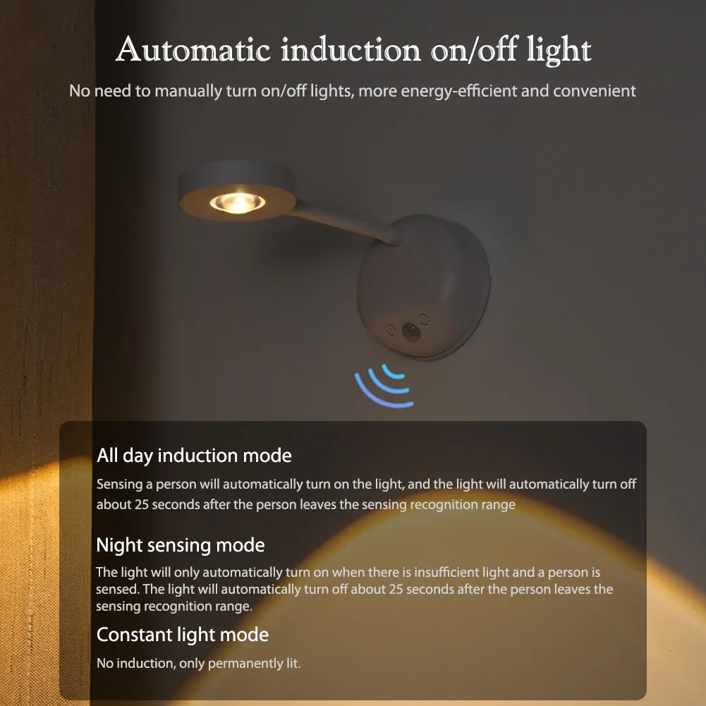 LED חיישן תנועה, אור, תאורה אלחוטית נטענת USB עבור מטבח חדר שינה סלון חיישן מנורת קיר תאורה פנימית התמונה 2