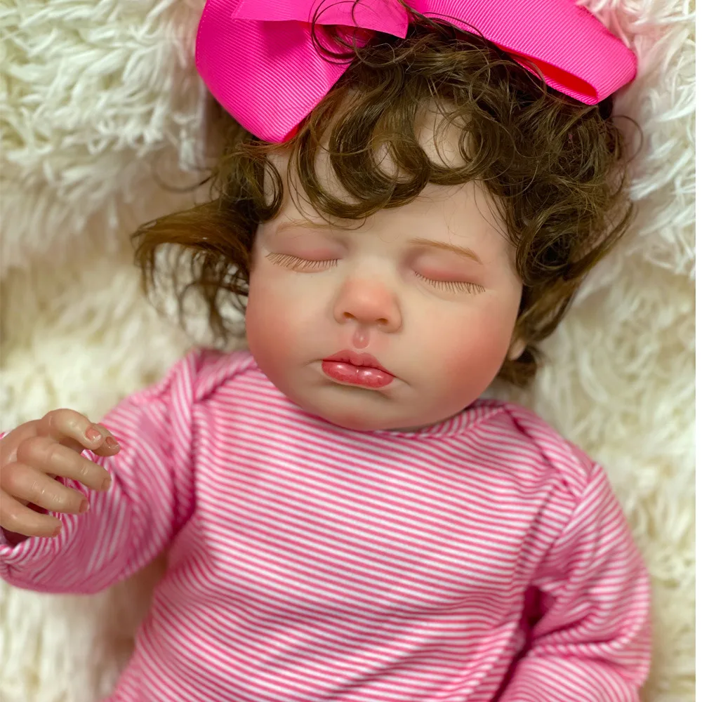 48CM בובות התינוק נולד מחדש ישן לולו עם שיער מתולתל המתוקה כבר צבוע 3D העור עם נראים לעין ורידים כמו תמונות התמונה 4